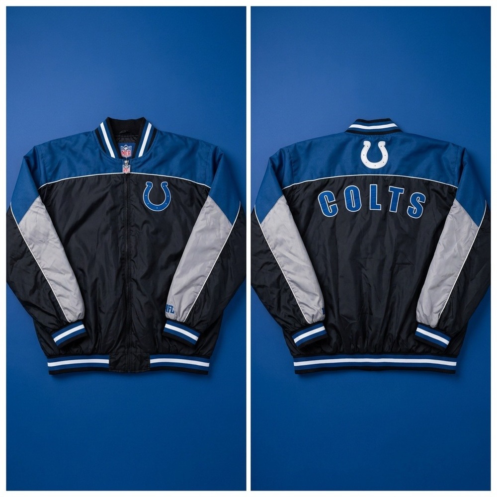 Vintage Y2K Indianapolis Colts NFL Jacket Mens 2XL Black Blue Full Zip